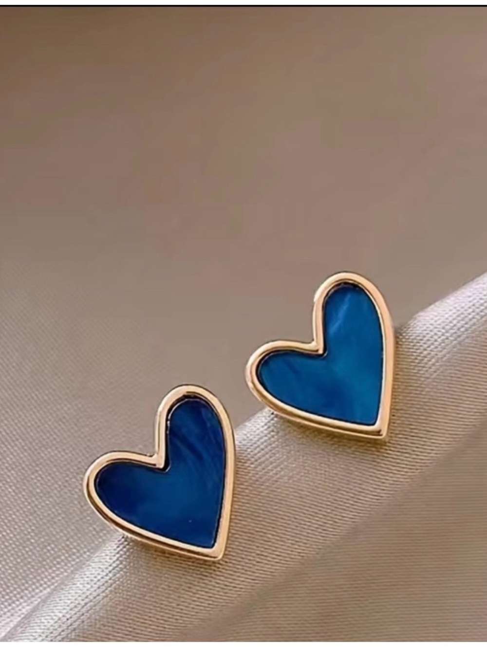 Blue Heart Enamel Stud Earrings in Gold